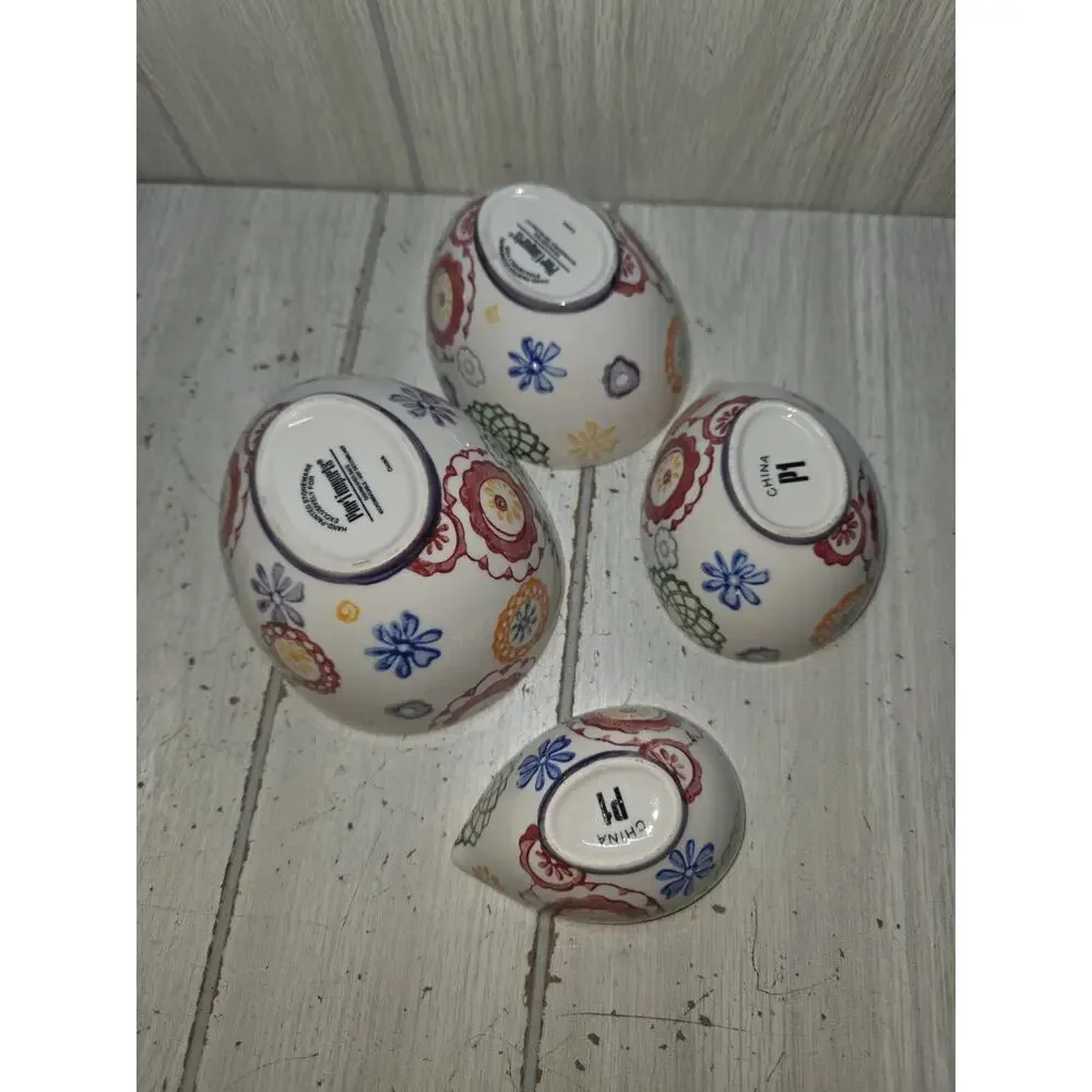 Pier 1 Imports Floral Hand Painted Stoneware Measuring Cups Set of 4 Baking